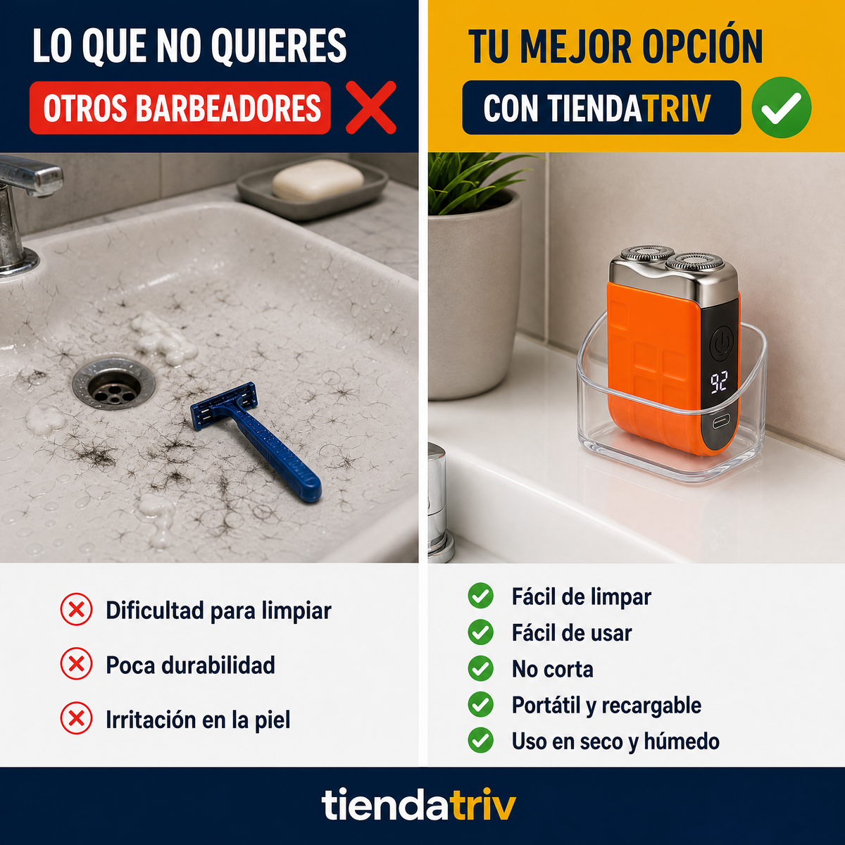 Afeitadora eléctrica portátil con doble cabezal